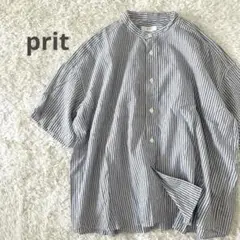 prit プリット オーバーサイズシャツ リネン混 ストライプ バンドカラー