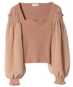 美品 eimy istoire ハートネックシフォンスリーブニット