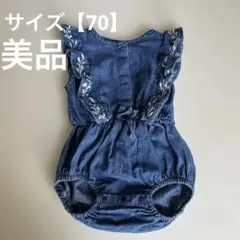 デニム　ロンパース　ノースリーブ　夏　刺繍