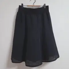 黒 シースルー フレアスカート ひざ丈 チェック柄
