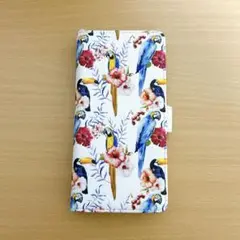 オウム 花柄 IPhone 手帳型 カード収納 スマホケース6.7インチ
