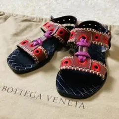 ★美品★ ボッテガヴェネタ フラットサンダル 刺繍 アイレット イントレチャート