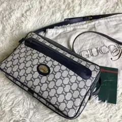 GUCCI PLUS ショルダーバッグ PVC GG柄 ネイビー レザー 本革