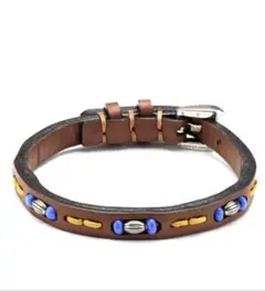新品未使用☆GUCCI シルバーブルーストーン編み込み レザーブレスレット
