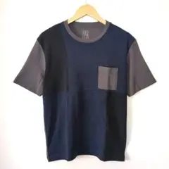 カラーブロック半袖Tシャツ パッチワーク クルーネック 胸ポケット付き М