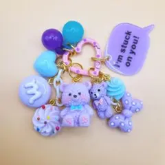 ▒じゃらじゃらキーホルダー▒紫 くま ハートリング▒