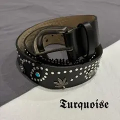 ウエスタンベルト スタッズベルト ブラック ターコイズ アメカジ ベルト 黒