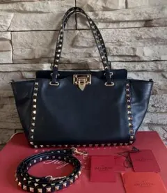 VALENTINO 2wayトートバッグ ロックスタッズ レザー ブラック