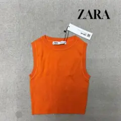 ★新品★ ZARA ノースリーブ　カットソー　ニット　オレンジ　Sサイズ