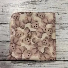 くすみピンククマ　ハンドメイド　ガーゼハンカチ