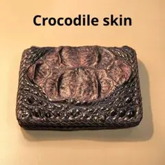 中古 美品 Crocodile skin カイマン 二つ折り財布 リアル天然