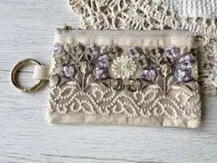 【インド刺繍リボン】カラビナ付きポーチ　5