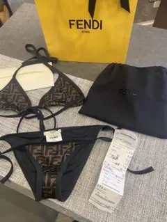 FENDI 新品 ズッカ ビキニ 水着 サイズ38 防水保存袋付 美品☆フェンディ・ズッカ総柄 タイサイド(紐)ツーピース ビキニ