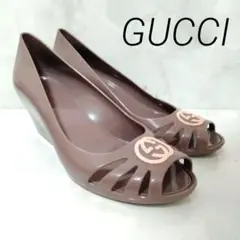 グッチ GUCCI パンプス サンダル ブラウン ハイヒール ラウンドトゥ