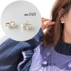 3連 パール ピアス 天使の羽 グラデ ゴールド シンプル NO.048