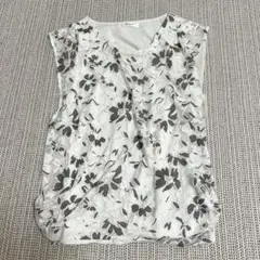 OFUON 花柄 ノースリーブ　ホワイト　シャツ　size38