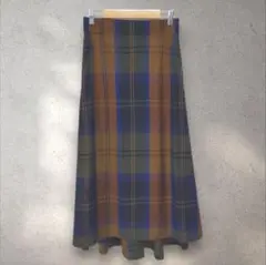 美品　パシオーネ　М　ロングスカート　チェック柄　フレア　オレンジ　黒　青
