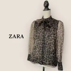 ZARA /ザラ/ボウタイ付 シアーブラウス/レオパード