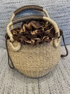 ships カゴ　バック　フリル　巾着　ハンドバッグ