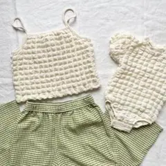 マタニティフォト 衣装 セット 親子リンクコーデ ギンガムチェック ビスチェ