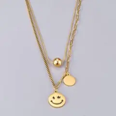 全新18K ネックレス 本物のファッション ダブルスマイル鎖骨チェーン081