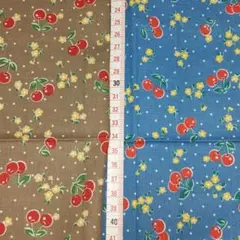 シーチング チェリー さくらんぼ 茶 青 約50cm×36cm 2枚セット