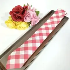 レア 極美品 タグ付 ネクタイ ブラックフリース 白 ピンク チェック