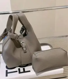 グレー ハンドバッグ ポーチ セット