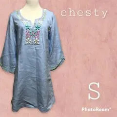 chesty トップス カットソー ビーズ ライトブルー S