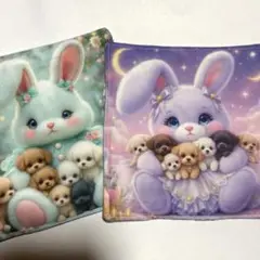 ハンドメイド　　ガーゼハンカチ　　2枚セット うさぎと子犬柄