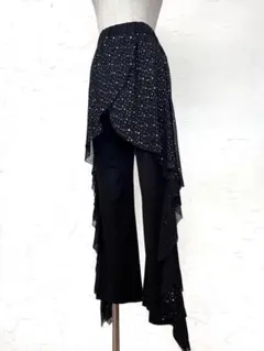【華美】新品オーバーメッシュ　オーロラスパンコールデザインパンツ 黒ｐ55