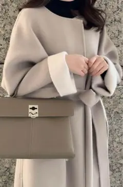 ウールカシミアバイカラーリバーコート　フレイアイディー　アイボリー　グレージュ