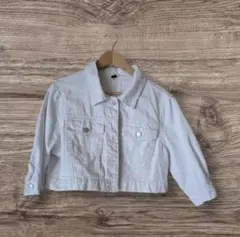 【美品・未着用】ホワイト クロップドジャケット七分袖　ゆったり　ショート丈