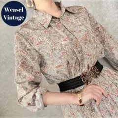 ヴィンテージ レトロ古着 襟付き総柄ロングワンピース 長袖 花 ペイズリー