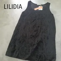 新品未使用 リリディア テープ刺繍 ノースリーブ チュニック カットソー 黒