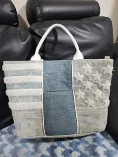 デニムトートバッグ アメリカ国旗風
