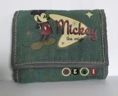 ミッキーマウス　デニム生地　マジックテープ　財布　三つ折り