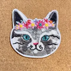 お花猫　ワッペン