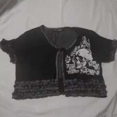 HELL CAT PUNKS スカルプリント 半袖カーディガン メッシュ