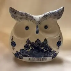 未使用♡ポーリッシュフクロウ型陶器置物 青い花柄