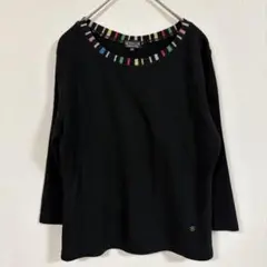 【SONIA RYKIEL】(M)ウールカットソー/襟マルチボーダー