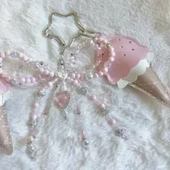✧ アイスクリーム、ビーズリボンジャラジャラキーホルダー✧