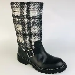 美品★CHANEL・レザー切替 ツイード ココマーク エンジニアブーツ(35)