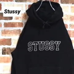 《ステューシー》刺繡ビッグロゴ ブラック Mサイズ パーカー