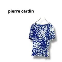【ピエールカルダン】半袖　Tシャツ　Uネック　総柄　花柄　青　L
