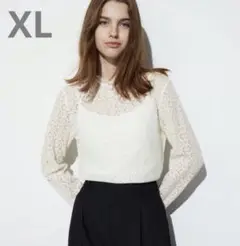 【タイムセール】レースブラウス　長袖シャツ XL