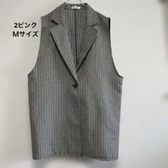 2 PINK ノースリーブテーラードベスト ジレ Ｍサイズ　黒×白