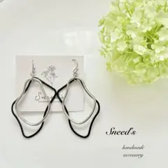 ▪マットブラックフープ×シルバー変形フープピアス/イヤリング