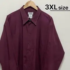 USA古着　長袖シャツ　3XL　ワインレッド　ボルドー　赤　無地　Vintage