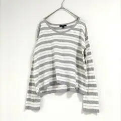 〈ギャップ〉長袖ニット　白×グレー　ボーダー　XS
